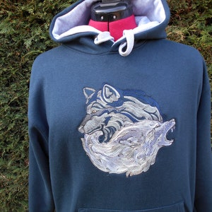 ying yang Wolf Hoodie, Embroidered Hoodie, Embroidered Wolf, sizes XS 5XL image 1