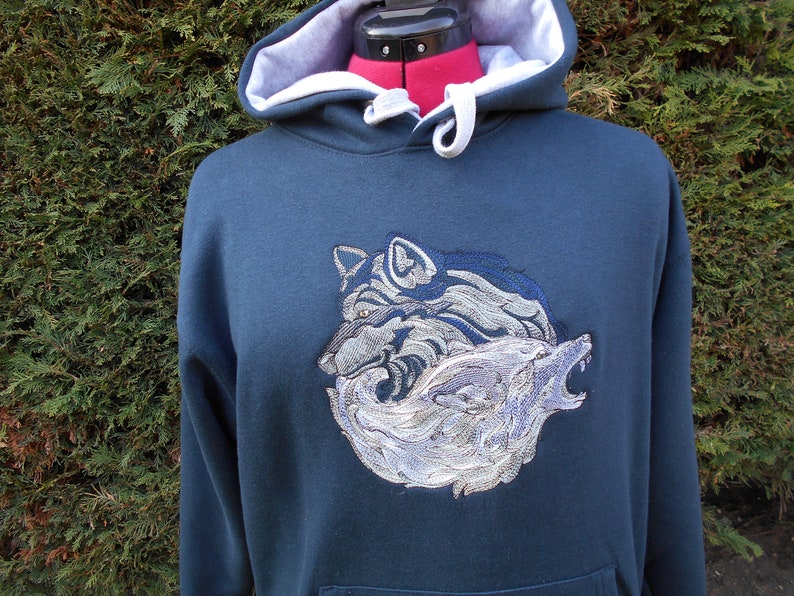 ying yang Wolf Hoodie, Embroidered Hoodie, Embroidered Wolf, sizes XS 5XL image 1