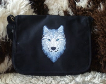 Wolf Bag, Wolf Crossbody Bag, Winter Wolf Bag, Embroidered bag, Wolf Messenger Bag, Cotton Canvas Bag