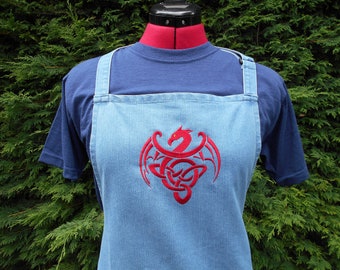 Celtic Dragon Apron, Dragon Apron, Embroidered Apron