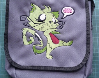 Zombie Kitty Bag, Zombie Cat Bag, Embroidered design Cat Reporter Bag Cute Zombie Cat Crossbody bag
