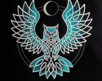 Ladies Owl Hoodie, Embroidered Hoodie, Glow in the Dark Hoodie, Lady fit Hoodie, Celtic Owl Knotwork Owl PREMIUM Hoody Sweatshirt Sweater