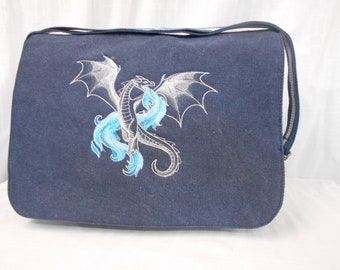 Mystical Dragon Messenger Bag, Crossbody Bag, Embroidered, Cotton Canvas Bag