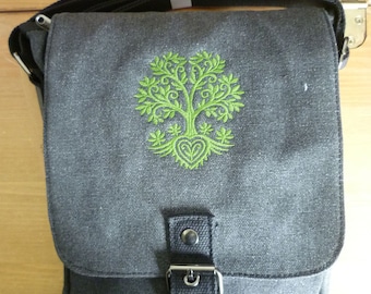 Tree of Life Bag, Yggdrasil Tablet Bag, Tree Ipad case, Embroidered bag, Vintage washed canvas padded compartment