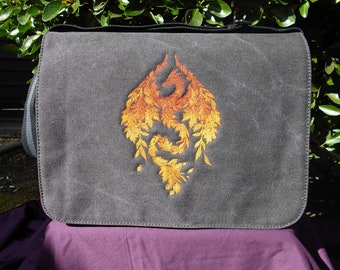 Autumn Dragon Messenger Bag, Crossbody Bag, Embroidered, Cotton Canvas Bag