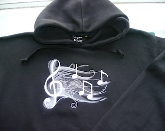 Musician Hoodie, Musical Notes Hoodie, Embroidered Hoodie, Musician Hoodie, Treble Clef, Sheet music, staves, Gift for a Musician, XS - 5XL