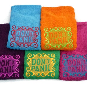 Don't Panic HAND Towel, Luxury Towel, Don't Panic Towel, Hitchhiker's Towel, Do you know where your towel is? Fathers day, gift for dad