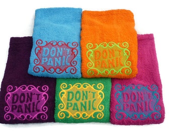 Don't Panic HAND Towel, Luxury Towel, Don't Panic Towel, Hitchhiker's Towel, Do you know where your towel is? Fathers day, gift for dad