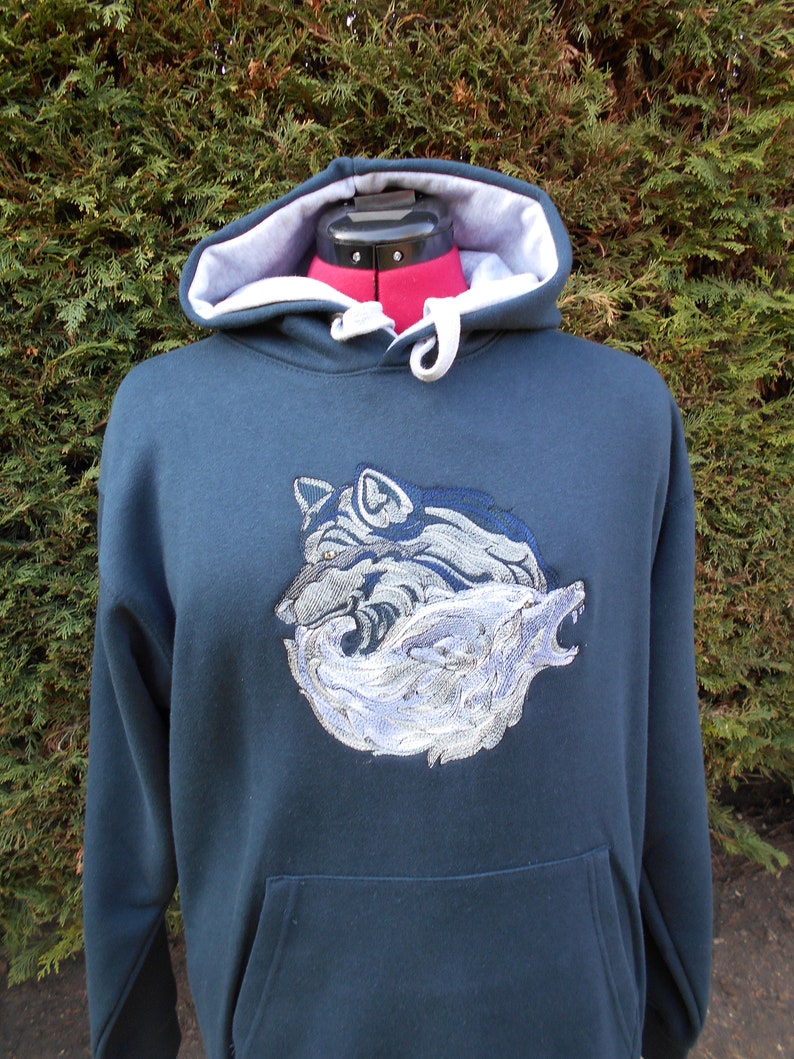 ying yang Wolf Hoodie, Embroidered Hoodie, Embroidered Wolf, sizes XS 5XL image 3