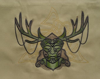 Herne the Hunter Cushion Cover, Celtic Cernunnos Cushion, Cernunnos Pillow Cover, Embroidered design, celtic deity, Stag, Druid