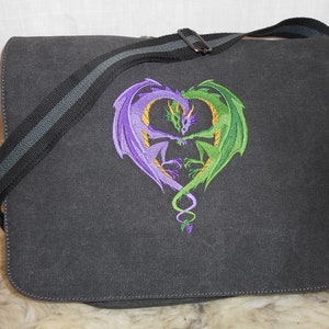 Drachenherz Umhängetasche, Crossbody Bag, bestickt, Baumwoll Canvas, Dragon Bag