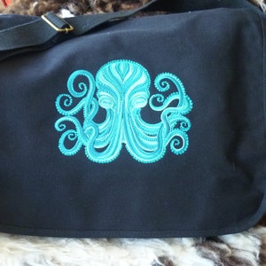 Cthulhu Bag, Octopus Bag, Embroidered Octopus, Cotton Canvas Messenger Bag, Shoulder Bag, 100% cotton canvas, Kraken Bag Handbag