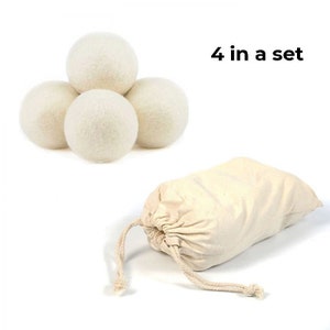 Wool Dryer Ball- Natural, Eco-Friendly, Non Toxic, Fabric Softener, Gentle on Fabrics, Easy Use (4 in a Set), No Color Added, Off- White