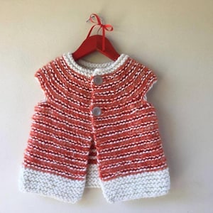 Girl&#39;s Hand Knitted  Waistcoat, Sleeveless Vest, Girl&#39;s Sleeveless Sweater, Girl&#39;s Knitted Gilet, Girl&#39;s Waistcoat / Jacket 2 - 3 yr old.