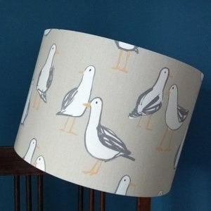 Handmade Sea Gulls Cotton Drum Lampshade: Coastal Decor