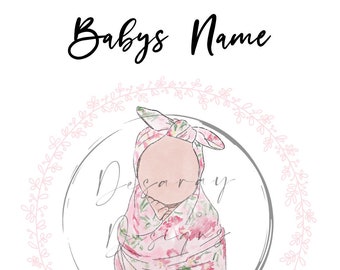 Illustrated birth announcement -  custom baby portrait - birth stat print - keepsake - nursery print - baby birth stat portrait - nursery