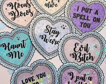 Conversation heart  stickers - stickers - waterproof stickers - heart sticker - spooky stickers - water bottle sticker - Valentine's Sticker