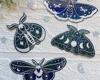 Moth stickers - stickers - waterproof stickers - lunar stickers - witchy sticker - moon sticker - water bottle sticker - celestial stickers