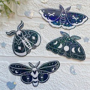 Moth stickers - stickers - waterproof stickers - lunar stickers - witchy sticker - moon sticker - water bottle sticker - celestial stickers