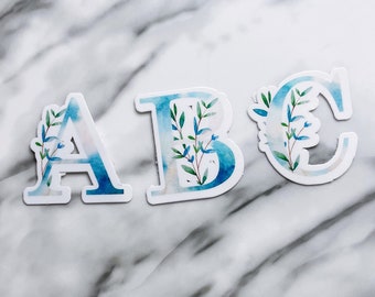 Pegatinas con letras florales - Pegatinas de iniciales impermeables