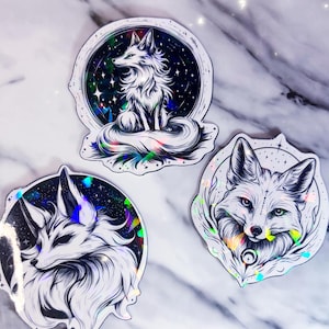 Stickers renard - stickers - stickers imperméables - stickers renard spirituel - sticker renard mystique - sticker bouteille d'eau - stickers renard céleste