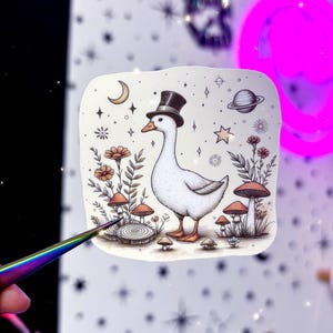 Adesivo de ganso extravagante - adesivo de ganso e flores - adesivo de ganso de flores silvestres - adesivo de animal encantado - adesivos celestiais