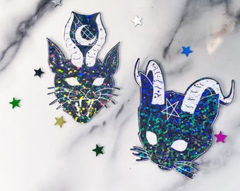 Demonic cat stickers - demon cat stickers - lunar stickers - witchy sticker - cat stickers - water bottle sticker - celestial stickers