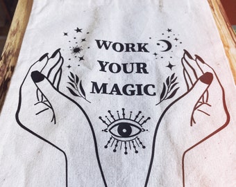 Mini Tote bag  - crystal bag  - work your magic - witch accessories  - mantra bag  - goddess bag - magic bag  - canvas bag - canvas tote