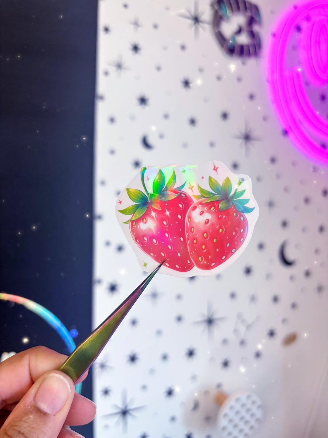 Holographic Strawberry Stickers – Waterproof Vinyl Decals for Water ...
