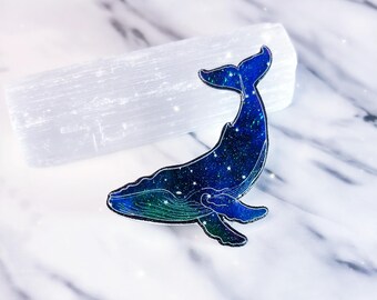 Handcrafted humpback whale Pin - acrylic whale pin - celestial pin - whale badge - whale lapel pin - whale accessories -  humpback whale pin