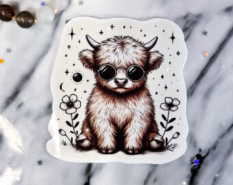 Highland cow sticker - cow sticker - cute highland cow sticker - animal sticker - cute cow sticker - celestial stickers - moo cow sticker