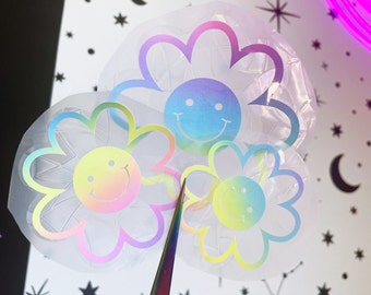 Smiley flower sun Catcher - Rainbow Sun Catcher - Save Birds from window - window prism - rainbow window film - flower pack window sticker