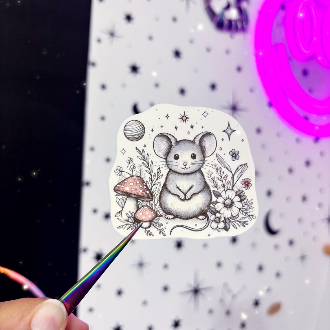 Whimsical Mouse Sticker - Woodland Mouse Sticker - Wildflower Magical ...