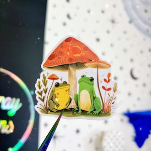 Sticker grenouille champignon - stickers imperméables - stickers lunaires - sticker sorcellerie - sticker grenouille - stickers célestes - jolies grenouilles