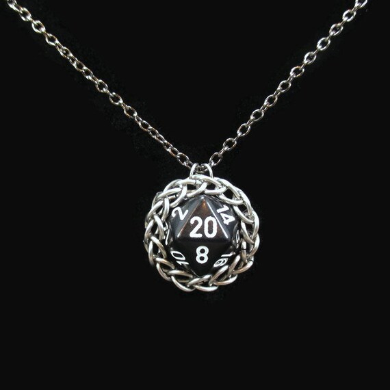 D20 necklace geek wear chainmail dice necklace mens jewelry