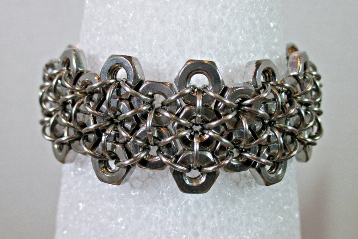 Men's hex nut bracelet chainmail jewelry metal cuff Etsy