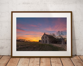 Sunset Abandoned House Photograph, Fine Art Print, Farmhouse Country Décor, Rustic Wall Art, Rural Prairie Photography, Canvas & Metal