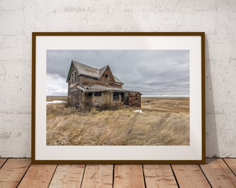 Abandoned House Photograph, Fine Art Print, Farmhouse Country Décor, Rustic Wall Art, Rural Backroad Prairie Photography, Canvas & Metal