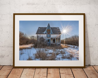 Abandoned House Photograph, Fine Art Print, Farmhouse Country Décor, Rustic Wall Art, Rural Prairie Winter Photography, Canvas & Metal