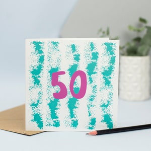 50e verjaardagskaart, kaart voor 50-jarige, vijftigste, vijftigste verjaardag, kleurrijke verjaardagskaart, leeftijdsgebonden, felgekleurd