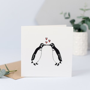 Penguin Kiss, Love, Valentines Card, Romance, cute, illustration, kiss, card for boyfriend,penguin, card for lover, card for girlfriend