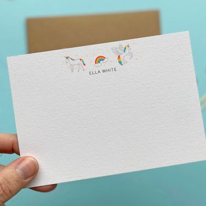 Cartões de unicórnio para crianças, notas de agradecimento personalizadas, cartões de nota simples, papelaria personalizada, conjunto de cartões de agradecimento, cartões de correspondência