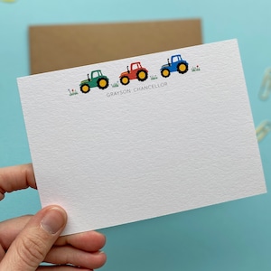 Cartões de anotações de trator para crianças, notas de agradecimento personalizadas, cartões de correspondência, cartões de anotações simples, papelaria personalizada, conjunto de cartões de agradecimento