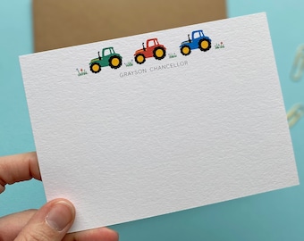 Tractor note cards for kids, personalised thank you notes, correspondence cards, flat note cards, personalised stationery,thank you card set
