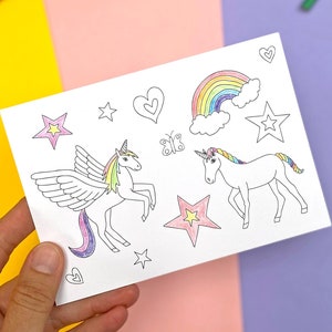 Lot de 10 cartes de correspondance Licorne, à colorier pour remercier, remplir des sacs de fête, faire des invitations à des fêtes, colorier en cartes postales, articles de fête