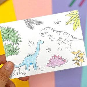 Zestaw 10 kartek z dinozaurami, kolorowanki z podziękowaniami, wypełniacze torebek na przyjęcia, zaproszenia na przyjęcia, upominki na przyjęcia, kolorowe pocztówki