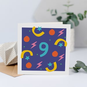 Carte de 9 ans, 9 ans, 9 ans, neuf ans, carte de neuvième anniversaire, 9 ans pour fille, 9 ans pour garçon, 9 ans