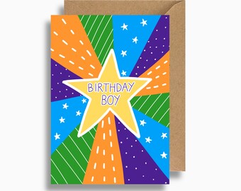 Birthday boy card, colourful children's birthday,