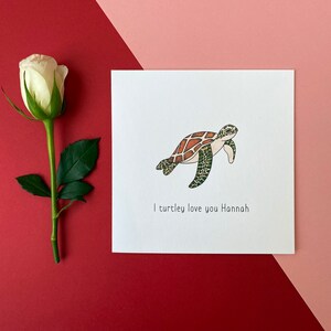 Ich liebe dich Valentinstagskarte, personalisiert mit Namen, Schildkrötenkarte, Tierwortspiel, lustige Karte