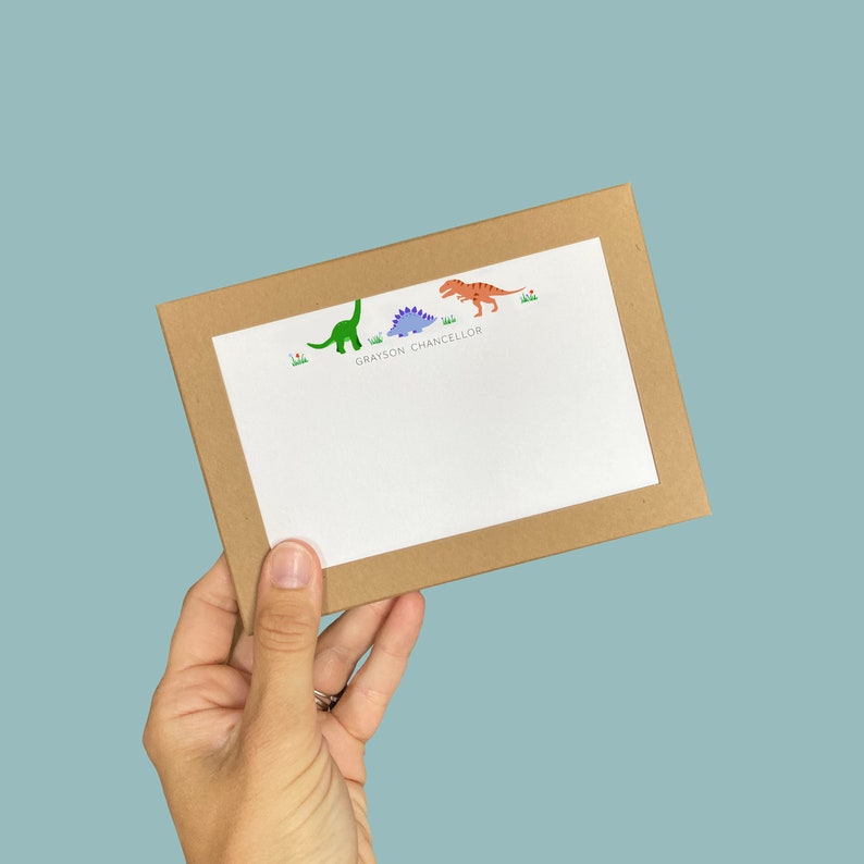 Dinosaur note cards for kids, personalised thank you notes, flat note cards, childrens thank you cards, correspondence cards image 7